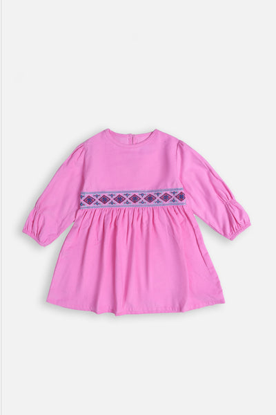 Pink Embroidered Corduroy Dress