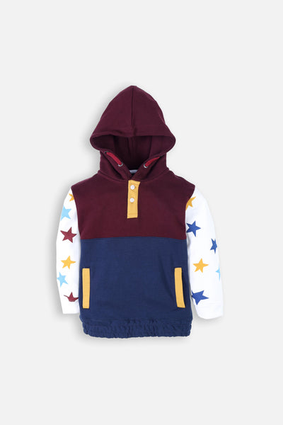 Star pullover hoodies with color blocking panel
