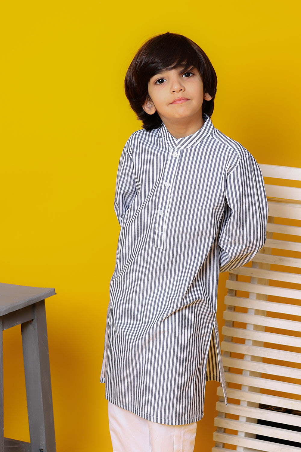 Stripes stylish kurta for boys with Side Pocket 100% Cotton fabric