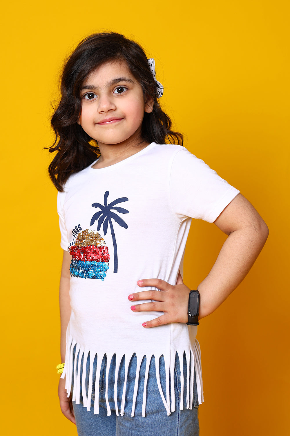 Summer sequence graphic T-shirt 100% cotton jersey fabric