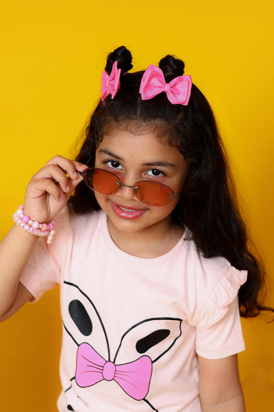 Cute face with bow graphic T-shirt 100% cotton jersey fabric