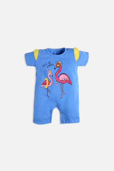 Flamingos graphic romper with metal snap buttons 100% cotton jersey fabric