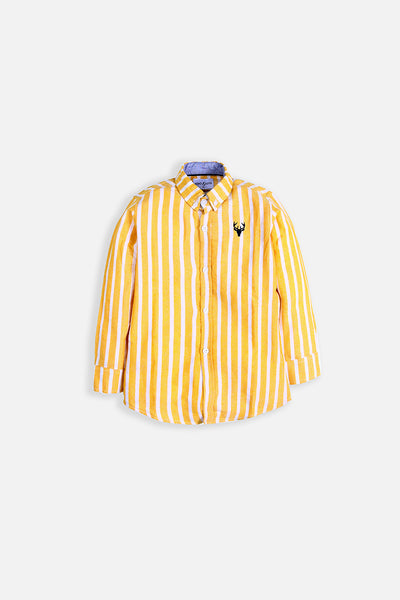 Yellow & White Striped Casual Shirt