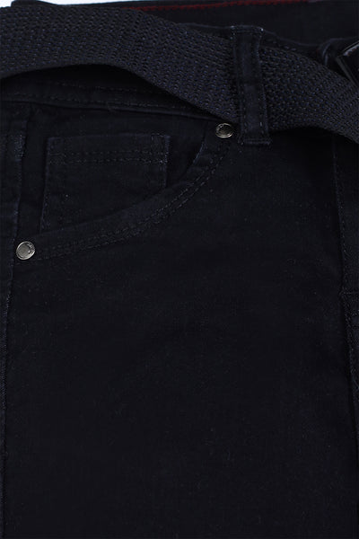 Jet black Denim pant with belt 100% cotton fabric