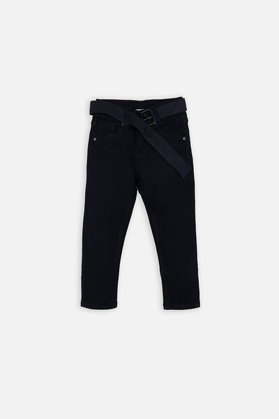 Jet black Denim pant with belt 100% cotton fabric