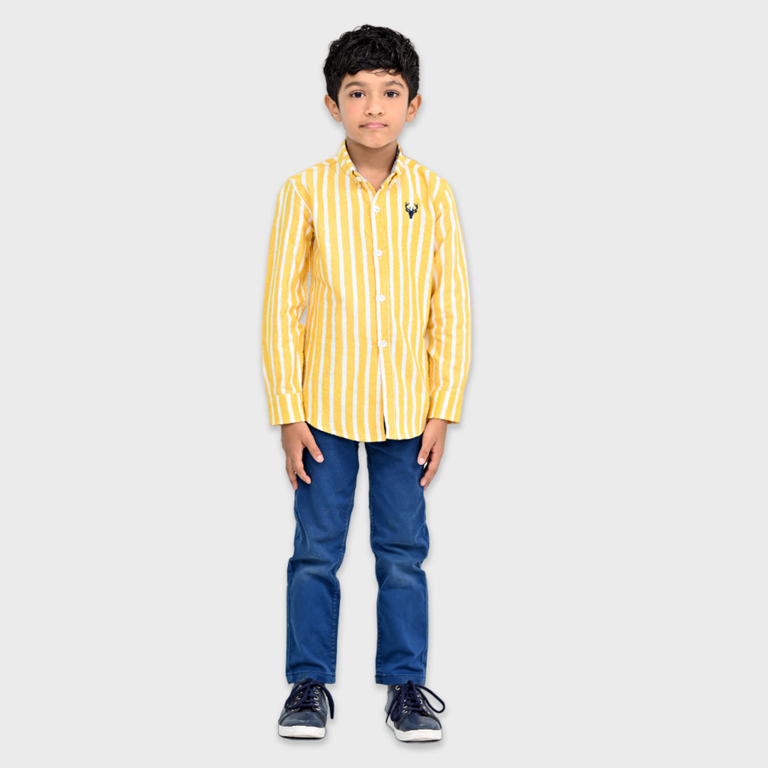 Yellow & White Striped Casual Shirt